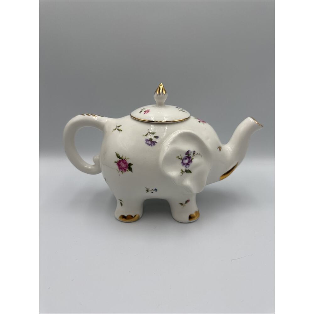 Grace's Teaware Elephant‎ Floral Fine Porcelain Teapot Gold Trim